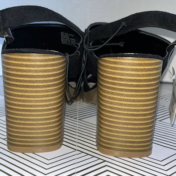 Ana Daly Heel Sandals Size 8 M Black Faux Suede Open Toe Buckle Chunky Y2K - Picture 5 of 11